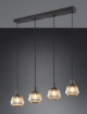 Immagine di Lampadario Binario Nero Con Vetri Pendenti Cromo 4 Luci Per Tavolo Soggiorno Tarifa Trio
