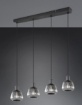 Immagine di Lampadario Binario Nero Con Vetri Pendenti Cromo 4 Luci Per Tavolo Soggiorno Tarifa Trio