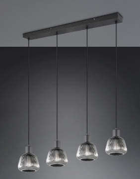 Immagine di Lampadario Binario Nero Con Vetri Pendenti Cromo 4 Luci Per Tavolo Soggiorno Tarifa Trio