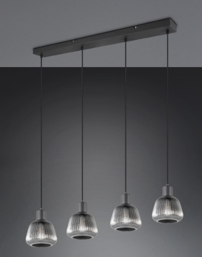 Immagine di Lampadario Binario Nero Con Vetri Pendenti Cromo 4 Luci Per Tavolo Soggiorno Tarifa Trio