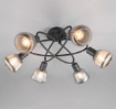 Immagine di Plafoniera Design Nero Con Vetri Cromo Rigati 6 Luci E14 Tarifa Trio Lighting