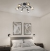 Immagine di Plafoniera Design Nero Con Vetri Cromo Rigati 6 Luci E14 Tarifa Trio Lighting