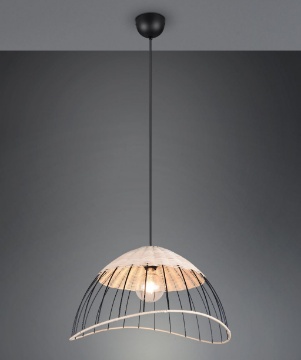 Immagine di Sospensione Metallo Nero e Rattan 1xE27 Sandrine Trio Lighting