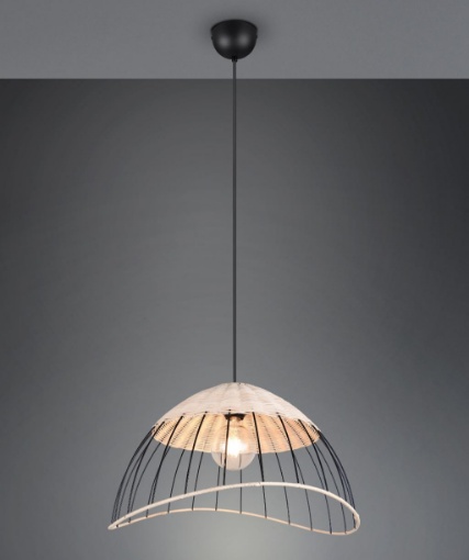 Immagine di Sospensione Metallo Nero e Rattan 1xE27 Sandrine Trio Lighting