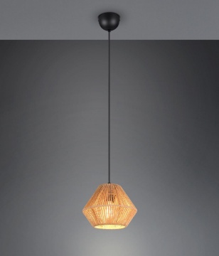 Immagine di Piccolo Lampadario Stile Boho Con Paralume Carta Marrone Lucille Trio Lighting