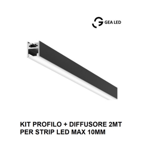 Immagine di Profilo Alluminio Nero 2 Metri Per Strip Led max 10mm Bled G PBLPN2 Gea