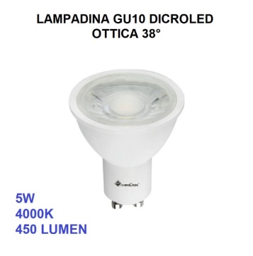 Immagine di Lampadina GU10 Led Ottica 38° 5w 4000K Luce Naturale 450 Lumen