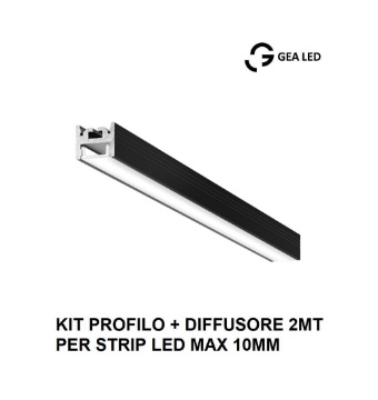 Immagine di Profilo In Alluminio Nero 2Mt Per Strip Led max 10mm Riga G PRIPN2 Gea