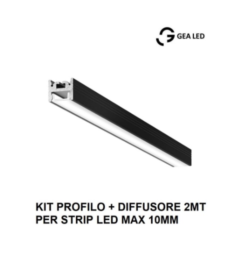 Immagine di Profilo In Alluminio Nero 2Mt Per Strip Led max 10mm Riga G PRIPN2 Gea