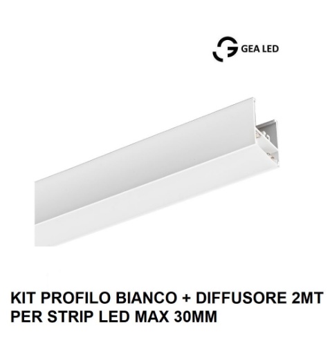 Immagine di Profilo Alluminio 2Mt Bianco Per Strip Led Max 30mm Brasilia GBRPB2 Gea