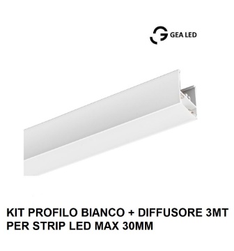 Immagine di Profilo Alluminio 3mt Bianco Per Strip Led Max 30mm Brasilia GBRPB3 Gea