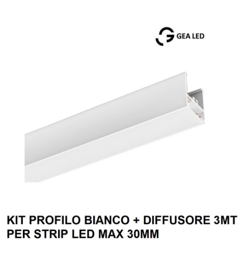Immagine di Profilo Alluminio 3mt Bianco Per Strip Led Max 30mm Brasilia GBRPB3 Gea