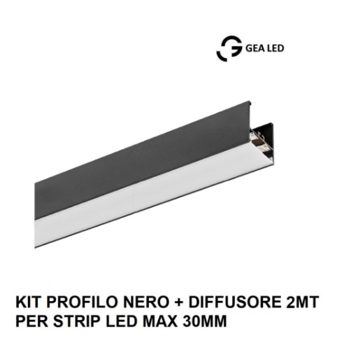 Immagine di Profilo Nero 2 Metri Per Strip Led Max 30mm Brasilia GBRPN2 Gea