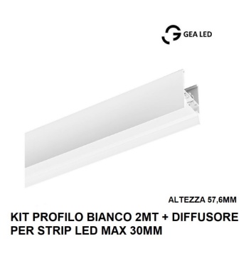 Immagine di Profilo In Alluminio Bianco 2Mt Per Strisce Led Max 30mm Rabat GRAPB1 Gea