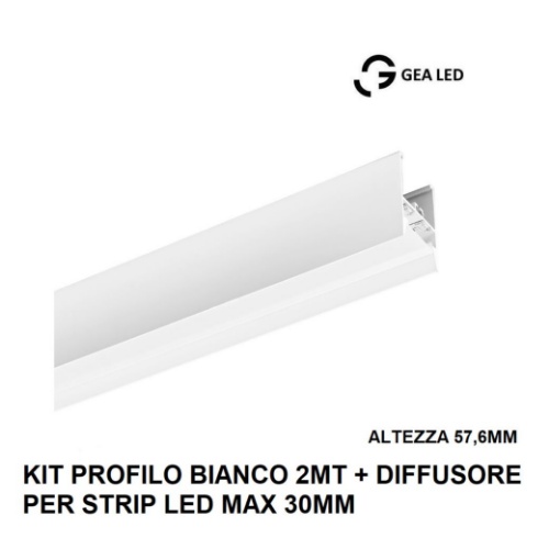 Immagine di Profilo In Alluminio Bianco 2Mt Per Strisce Led Max 30mm Rabat GRAPB1 Gea