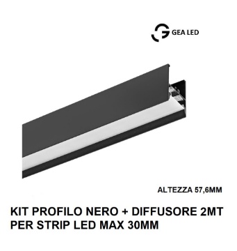 Immagine di Profilo In Alluminio Nero 2Mt Per Strisce Led Max 30mm Rabat GRAPN1 Gea