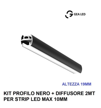 Immagine di Profilo Nero 2 Metri Per Strip Led Max 10mm Baku P Gea