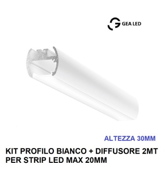 Immagine di Profilo Bianco 2 Metri Per Strisce LED Max 20mm Baku G Gea