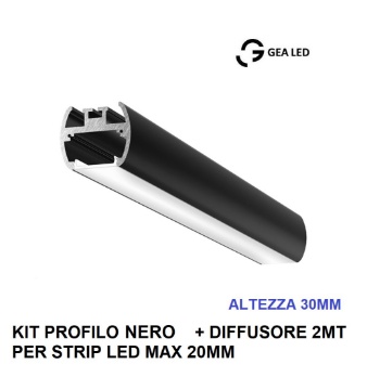 Immagine di Profilo 2 Metri Nero Per Strisce LED Max 20mm Baku G Gea