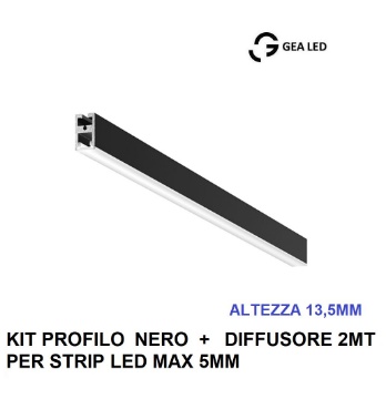 Immagine di Profilo 2mt Plafone Nero Per Strisce Led max 5 mm Bled P Gea