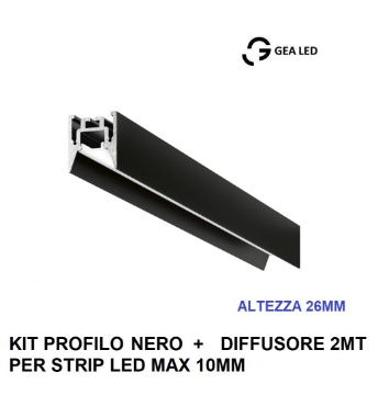 Immagine di Profilo Plafone 2mt Nero Per Strisce Led 10 mm Bucarest P Gea