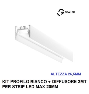 Immagine di Profilo Plafone 2mt Bianco Opaco Per Strisce Led 20mm Bucarest G Gea