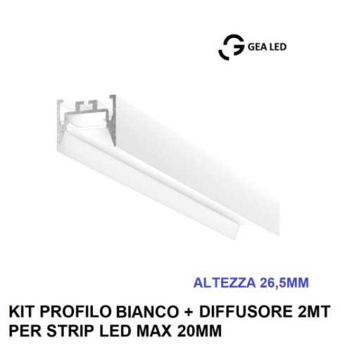 Immagine di Profilo Plafone 2mt Bianco Opaco Per Strisce Led 20mm Bucarest G Gea