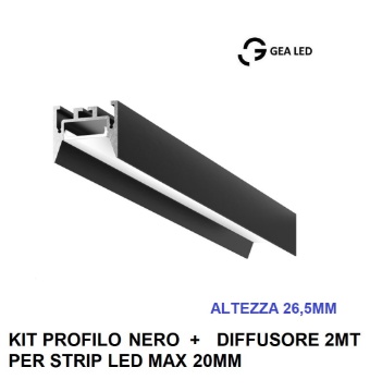 Immagine di Profilo Plafone 2mt Nero Opaco Per Strisce Led 20mm Bucarest G Gea
