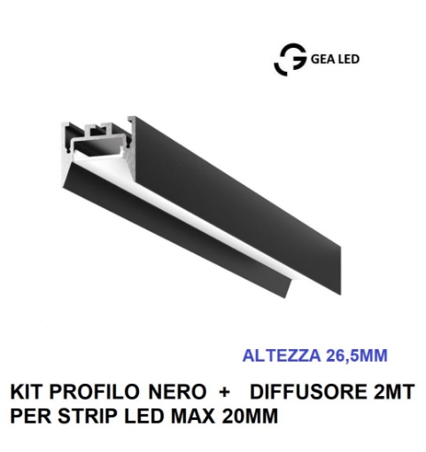 Immagine di Profilo Plafone 2mt Nero Opaco Per Strisce Led 20mm Bucarest G Gea