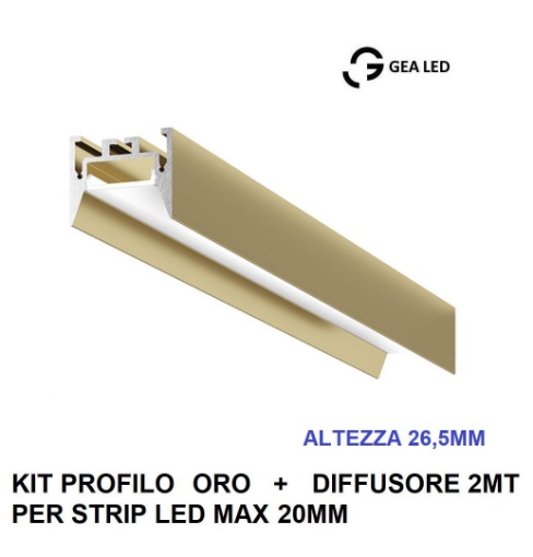 Immagine di Profilo Plafone 2mt Oro Per Strisce Led 20mm Bucarest G Gea