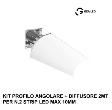 Immagine di Profilo Angolare Bianco 2 Metri Per n.2 Strip Led 10 mm Lubiana C Gea Luce