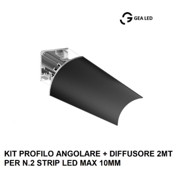 Immagine di Profilo Angolare Nero 2 Metri Per n.2 Strip Led 10 mm Lubiana C Gea Luce