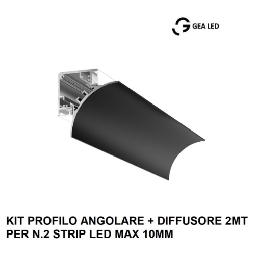 Immagine di Profilo Angolare Nero 2 Metri Per n.2 Strip Led 10 mm Lubiana C Gea Luce