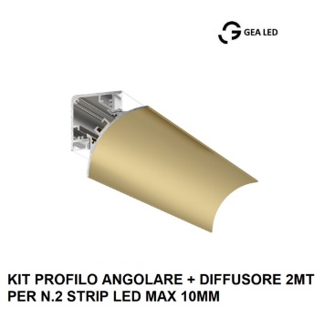 Immagine di Profilo Angolare 2 Metri Oro Per 2 Strip Led max 10 mm Lubiana C Gea Luce