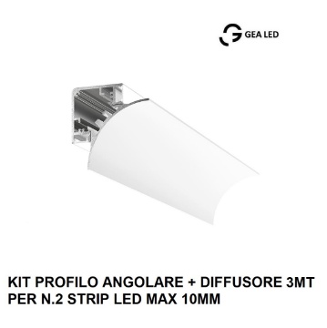 Immagine di Profilo Angolare 3 Metri Bianco Lubiana C Gea Luce Per n.2 Strip Led 10 mm