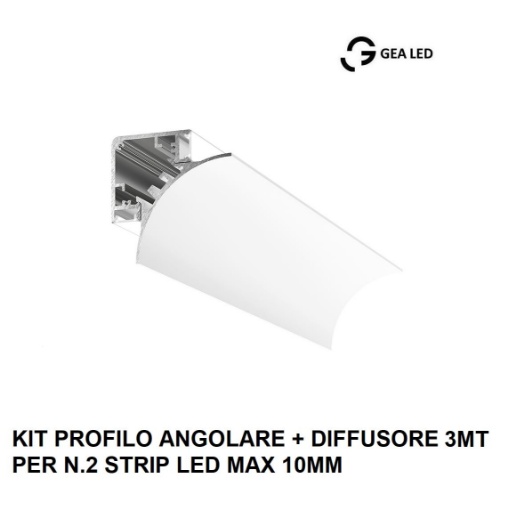 Immagine di Profilo Angolare 3 Metri Bianco Lubiana C Gea Luce Per n.2 Strip Led 10 mm