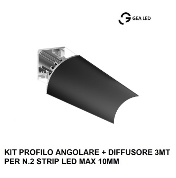 Immagine di Profilo Angolare 3 Metri Nero Lubiana C Gea Luce Per n.2 Strip Led 10 mm