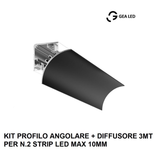 Immagine di Profilo Angolare 3 Metri Nero Lubiana C Gea Luce Per n.2 Strip Led 10 mm