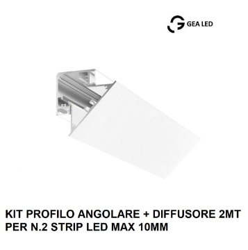 Immagine di Profilo Angolare 2mt Bianco Per 2 Strip Led max 10 mm Lubiana D Gea Luce