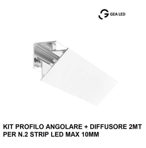 Immagine di Profilo Angolare 2mt Bianco Per 2 Strip Led max 10 mm Lubiana D Gea Luce