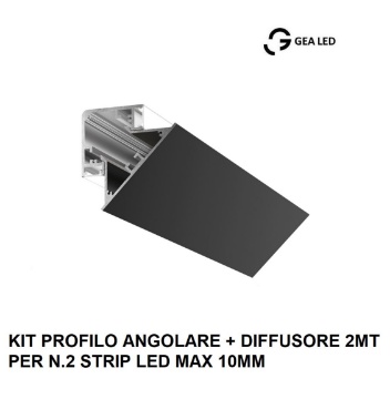 Immagine di Profilo Angolare 2mt Nero Biemissione Per 2 Strip Led max 10 mm Lubiana D Gea Luce
