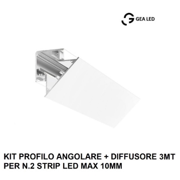 Immagine di Profilo Angolare Biemissione Lubiana D 3mt Bianco Per 2 Strip Led max 10 mm Gea Luce