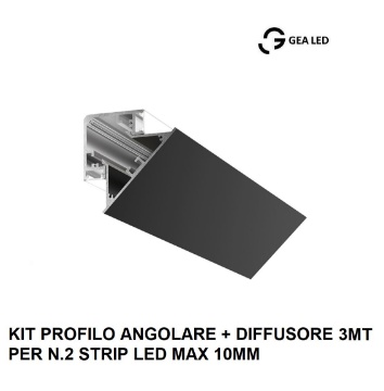 Immagine di Profilo Angolare Biemissione Lubiana D 3mt Nero Per 2 Strip Led max 10 mm Gea Luce