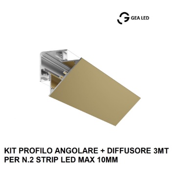 Immagine di Profilo Angolare Biemissione Lubiana D 3mt Oro Per 2 Strip Led max 10 mm Gea Luce