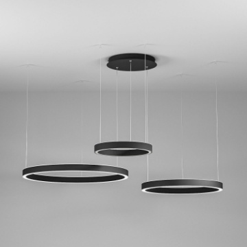 Immagine di Lampadario Decentrato Tre Cerchi Led Dimmerabile 100w 3000k Criseide S/3D Nero Gea Luce