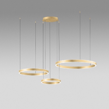 Immagine di Lampadario Oro Decentrato Con Tre Cerchi Led Dimmerabile 100w 3000k Criseide S/3D Gea Luce