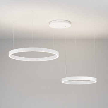 Immagine di Sospensione Moderna Con Due Cerchi Decentrati Led Dimmerabile 75w 3000k Criseide Gea Led