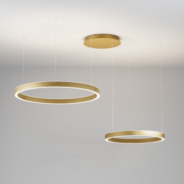 Immagine di Sospensione Decentrata Con 2 Cerchi Dorati Led Dimmerabile 75w 3000k Criseide SS/2D Gea Led