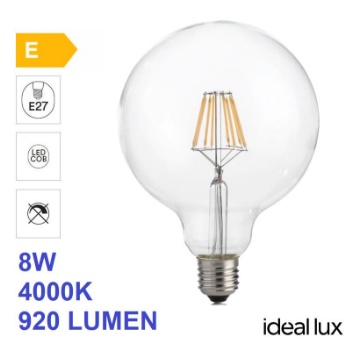 Immagine di Lampadina E27 Globo Trasparente 125mm Led 8w 4000K 920Lm Ideal Lux