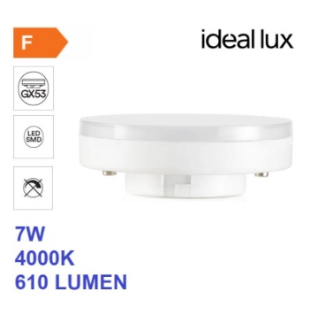 Immagine di Lampadina Gx53 Led 7w Luce Naturale 4000K 610 Lumen CRI80 Ideal Lux